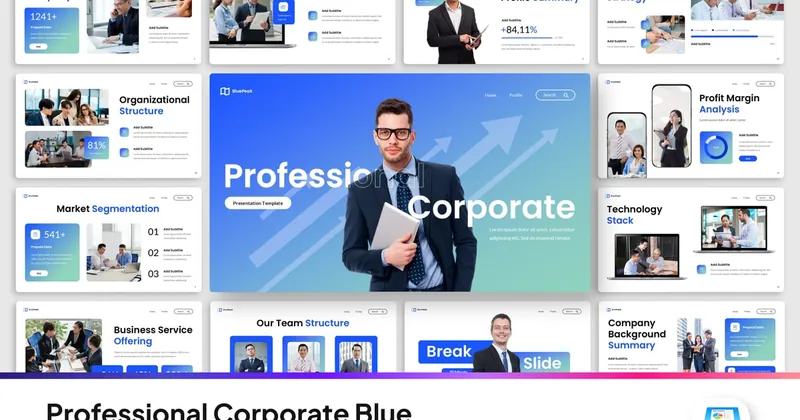 Professional Corporate Blue Keynote PowerPoint Template